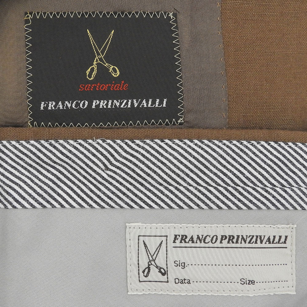 FRANCO PRINZIVALLI フランコプリンツィバァリー 美品 リネン 3P スーツ セットアップ メンズ ブラウン 14年製 スーツ セットアップ