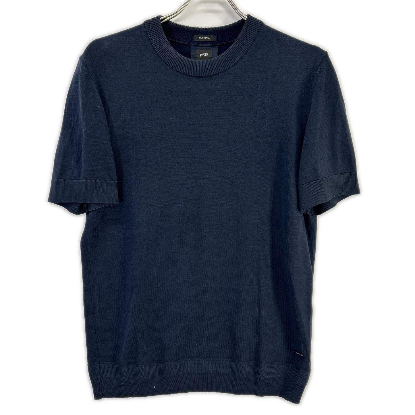 HUGOBOSS ヒューゴボス ネイビー シルク×コットン 半袖ニット トップス