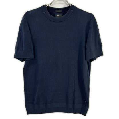 HUGOBOSS ヒューゴボス ネイビー シルク×コットン 半袖ニット トップス