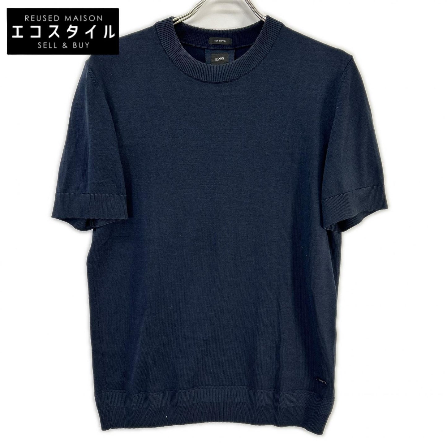 HUGOBOSS ヒューゴボス ネイビー シルク×コットン 半袖ニット トップス