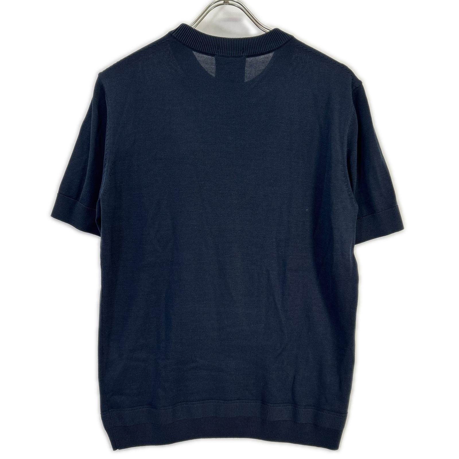 HUGOBOSS ヒューゴボス ネイビー シルク×コットン 半袖ニット トップス