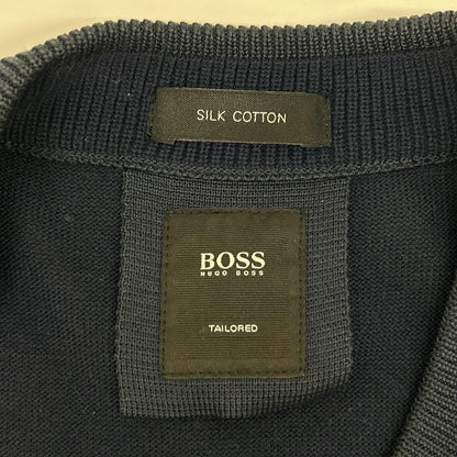 HUGOBOSS ヒューゴボス ネイビー シルク×コットン 半袖ニット トップス
