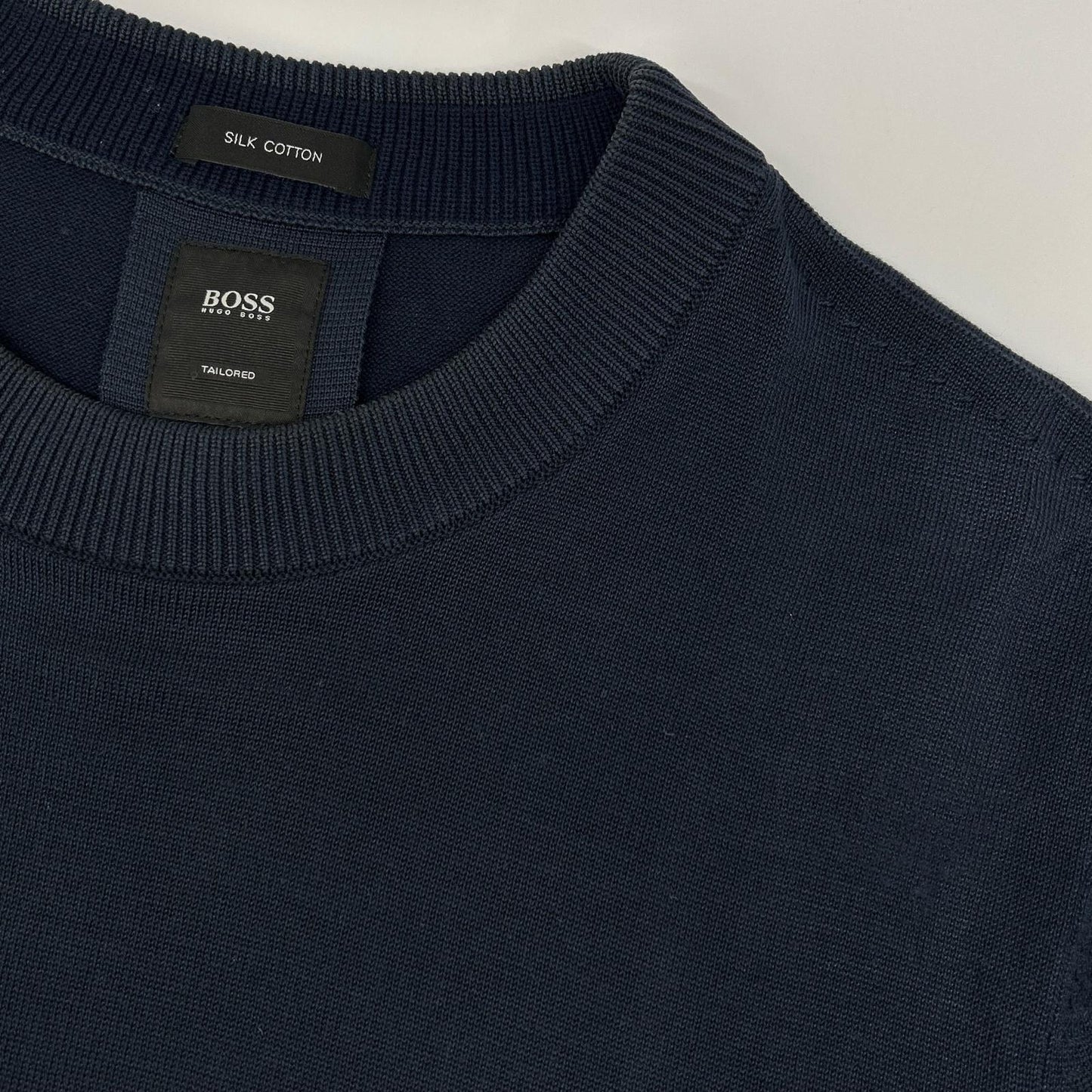 HUGOBOSS ヒューゴボス ネイビー シルク×コットン 半袖ニット トップス