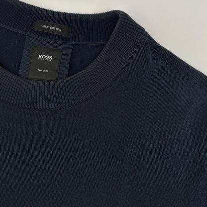 HUGOBOSS ヒューゴボス ネイビー シルク×コットン 半袖ニット トップス