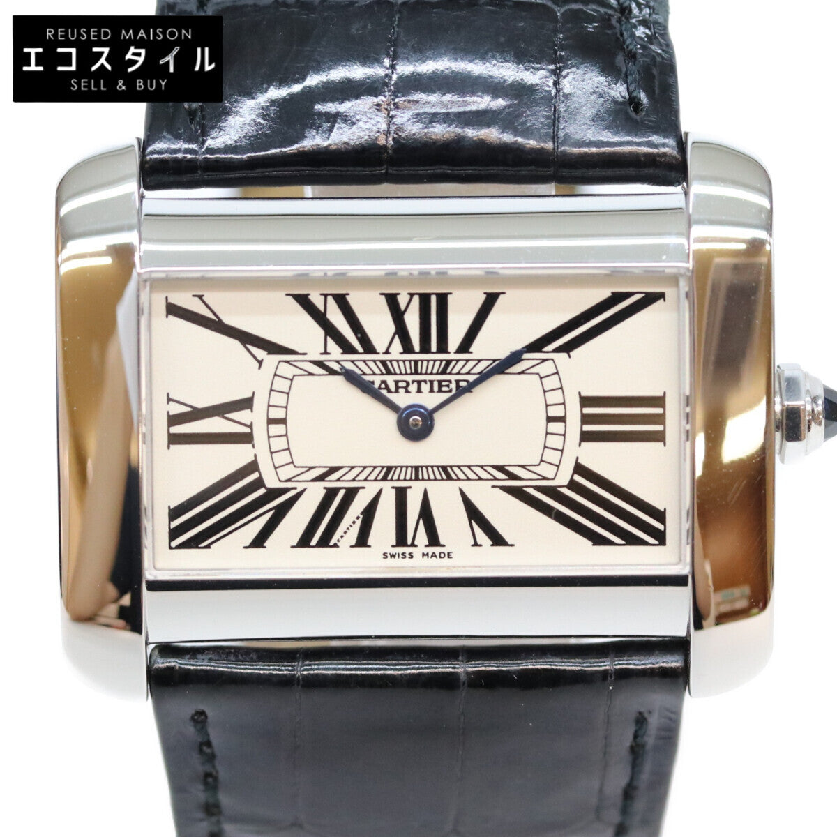 Cartier カルティエ W6300655 ブラック タンク ディヴァン LM クロコ クォーツ時計 腕時計