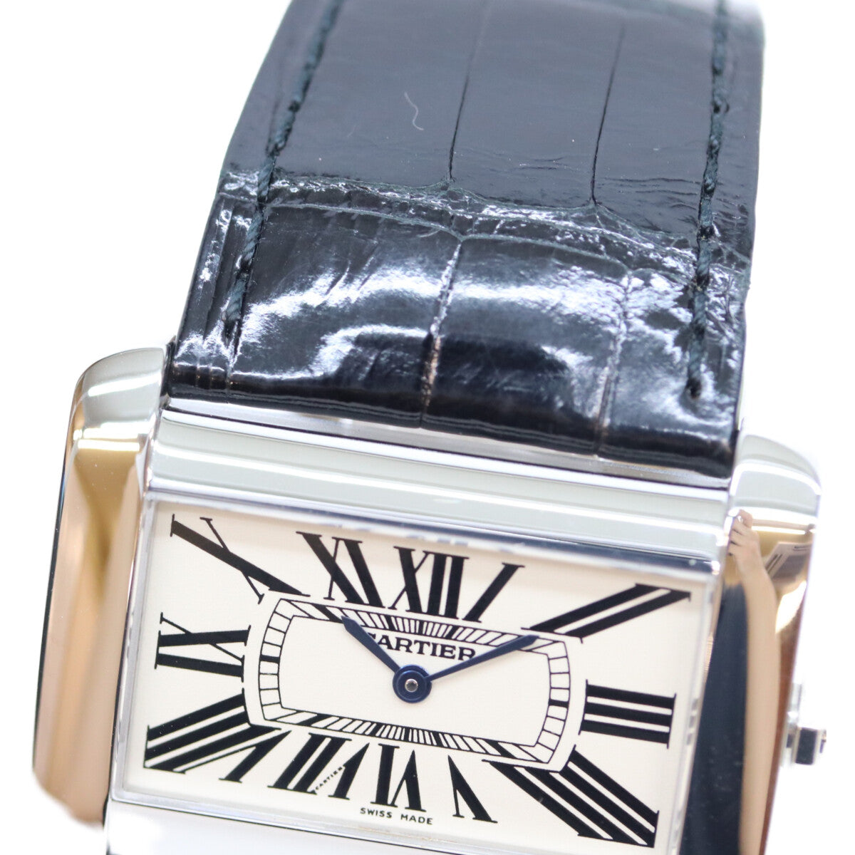 Cartier カルティエ W6300655 ブラック タンク ディヴァン LM クロコ クォーツ時計 腕時計
