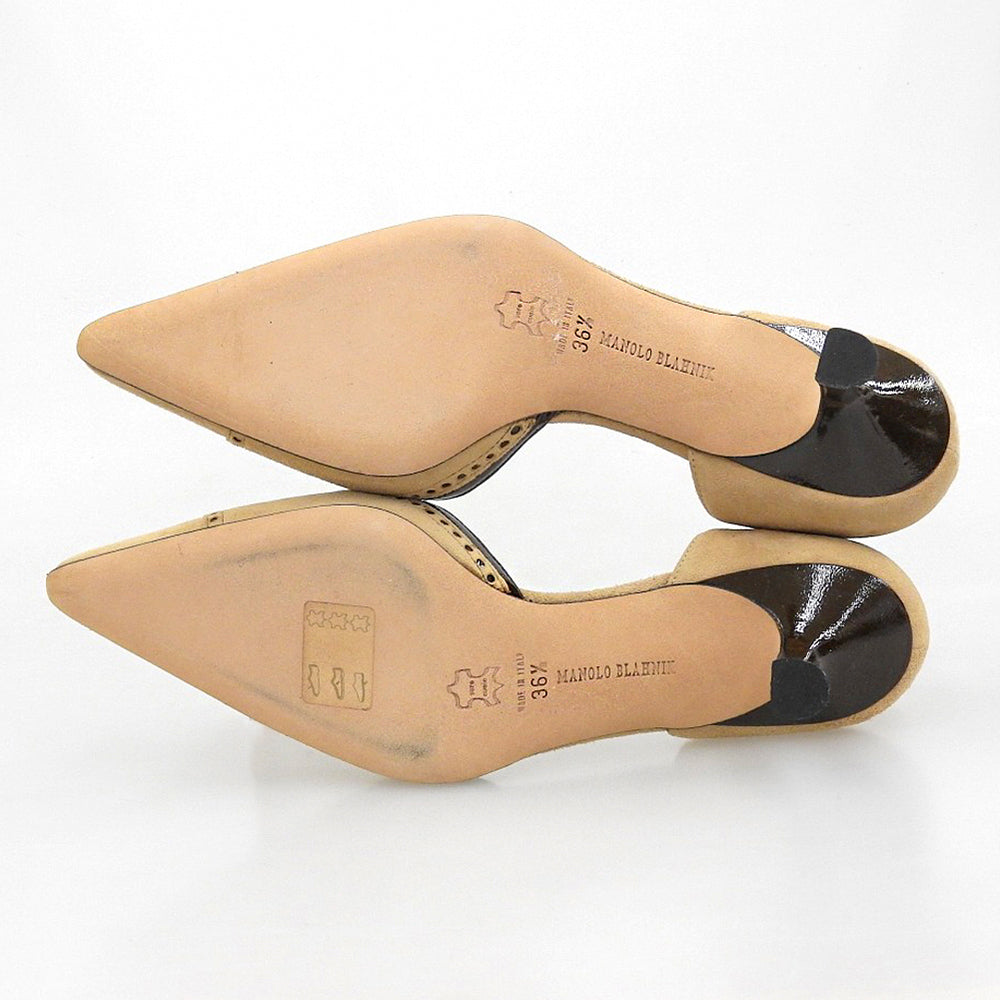 MANOLO BLAHNIK マノロブラニク 美品 ベルトバックル セパレートパンプス シューズ レディース ベージュ×ブラウン 36 1/2 シューズ