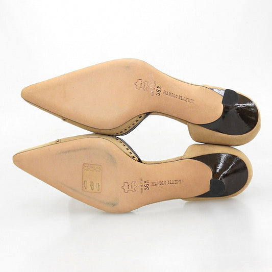 MANOLO BLAHNIK マノロブラニク 美品 ベルトバックル セパレートパンプス シューズ レディース ベージュ×ブラウン 36 1/2 シューズ