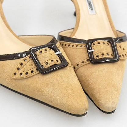 MANOLO BLAHNIK マノロブラニク 美品 ベルトバックル セパレートパンプス シューズ レディース ベージュ×ブラウン 36 1/2 シューズ