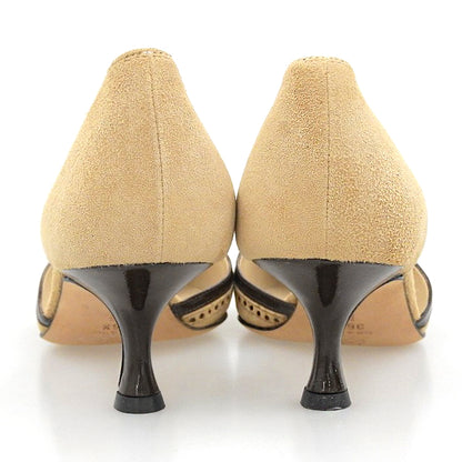 MANOLO BLAHNIK マノロブラニク 美品 ベルトバックル セパレートパンプス シューズ レディース ベージュ×ブラウン 36 1/2 シューズ