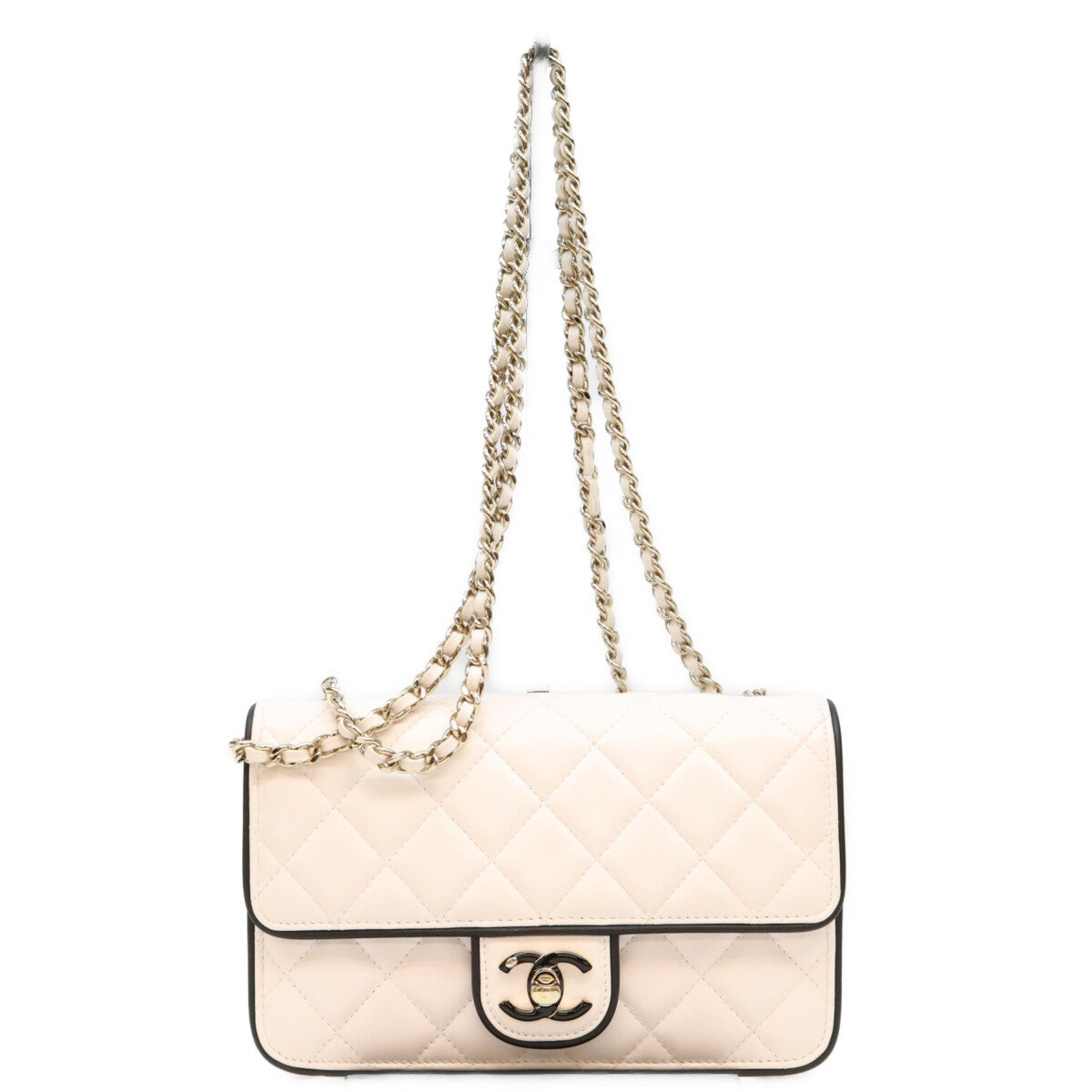 CHANEL シャネル 26SS AP4511 ホワイト×ブラック ラムスキン ゴールド金具 チェーンウォレット ショルダーバッグ
