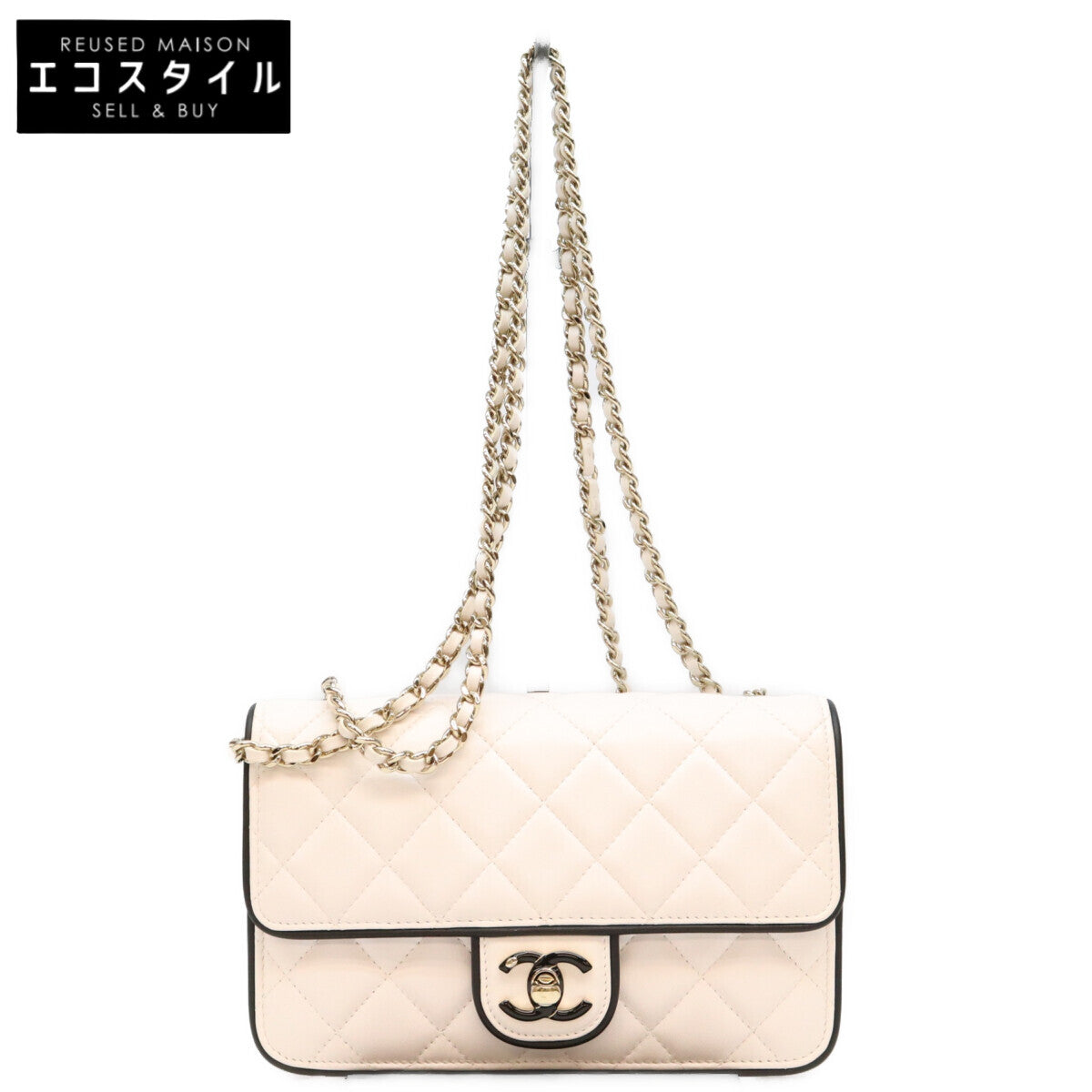 CHANEL シャネル 26SS AP4511 ホワイト×ブラック ラムスキン ゴールド金具 チェーンウォレット ショルダーバッグ