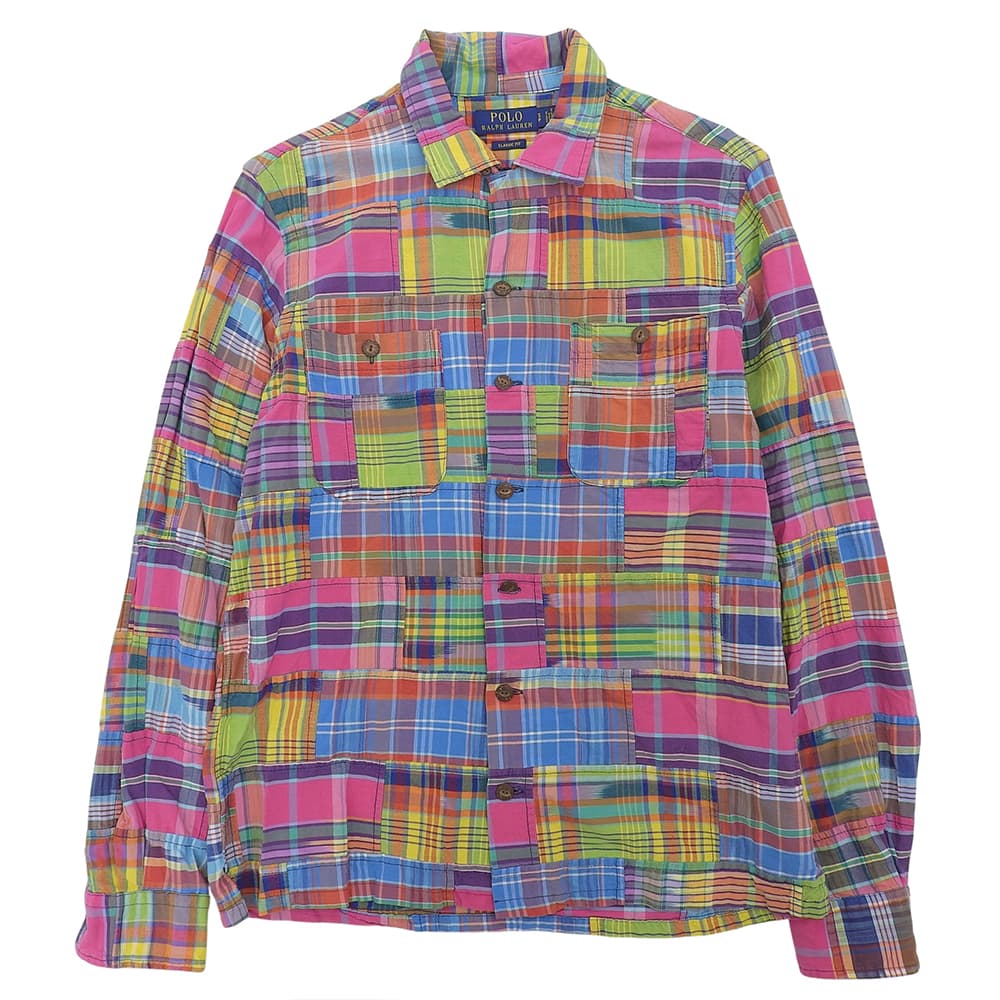POLO RALPH LAUREN ポロ ラルフローレン コットン パッチワーク オープンカラーシャツ 長袖 トップス メンズ マルチカラー S トップス S