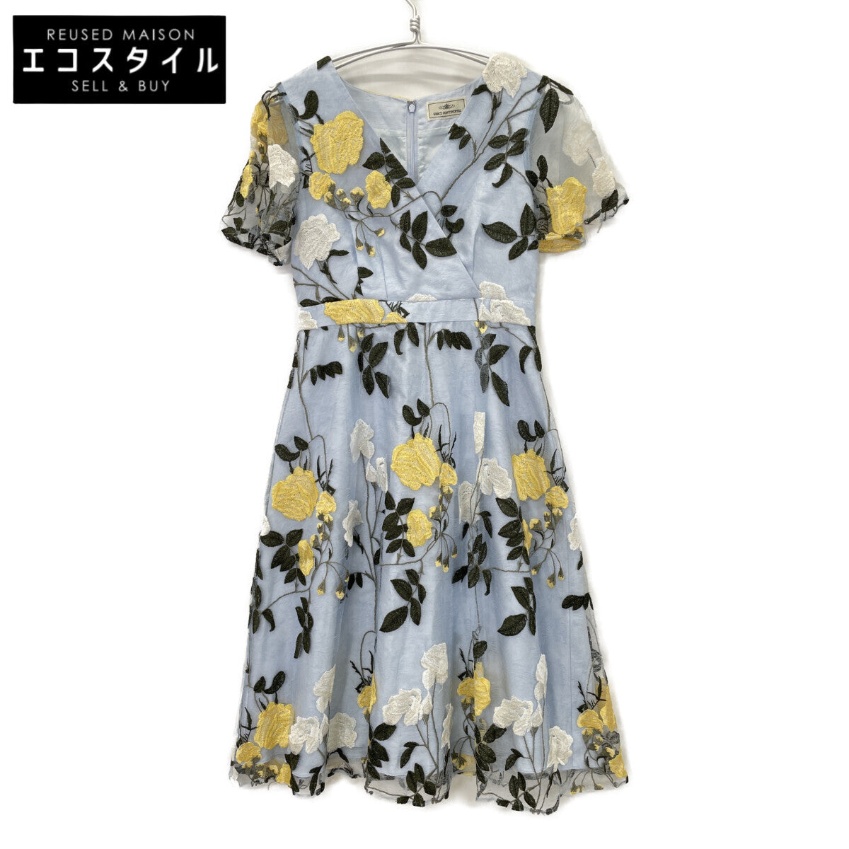 GRACE CONTINENTAL Grace Continental 1823 5054-0 Light Blue Floral Embroidery Lace Dress Dress 34 Women's