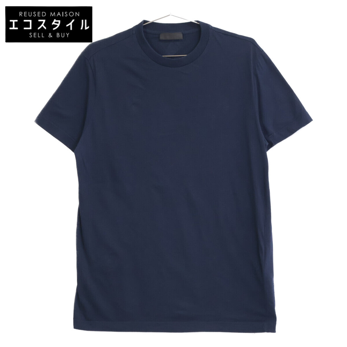 PRADA UMJ492 Navy Triangle Logo Crewneck T-Shirt Top