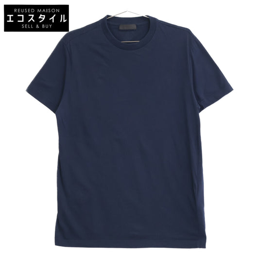 PRADA UMJ492 Navy Triangle Logo Crewneck T-Shirt Top