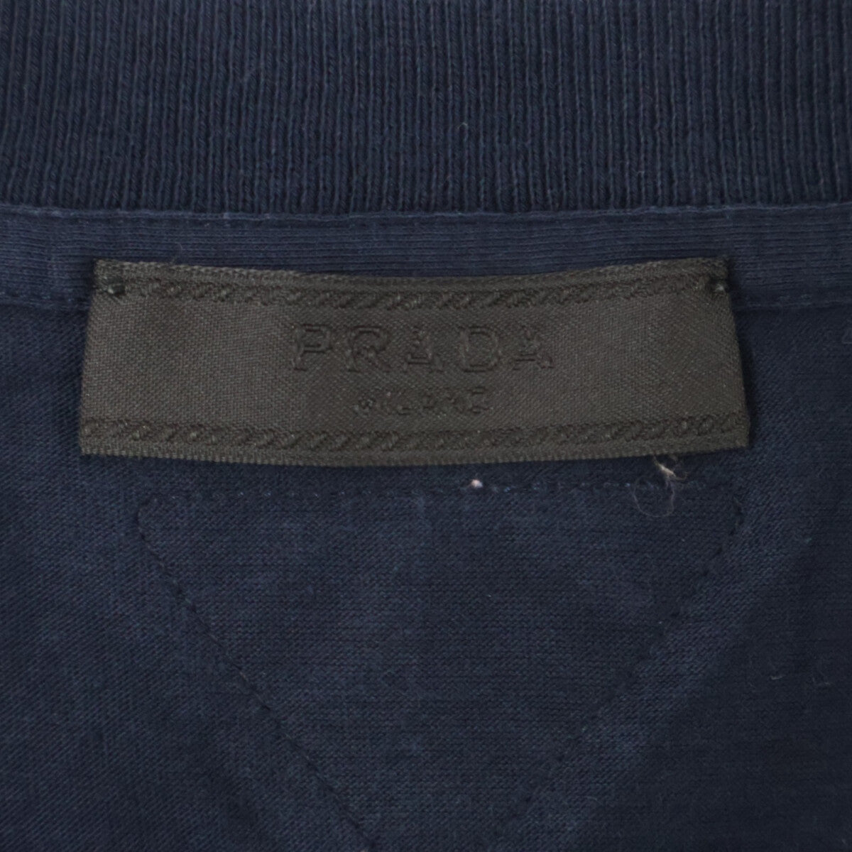 PRADA UMJ492 Navy Triangle Logo Crewneck T-Shirt Top