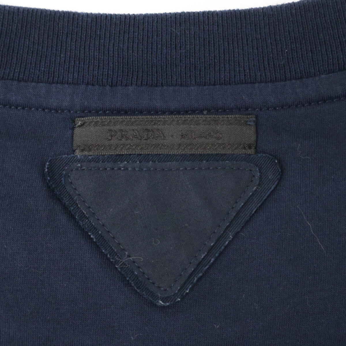 PRADA UMJ492 Navy Triangle Logo Crewneck T-Shirt Top