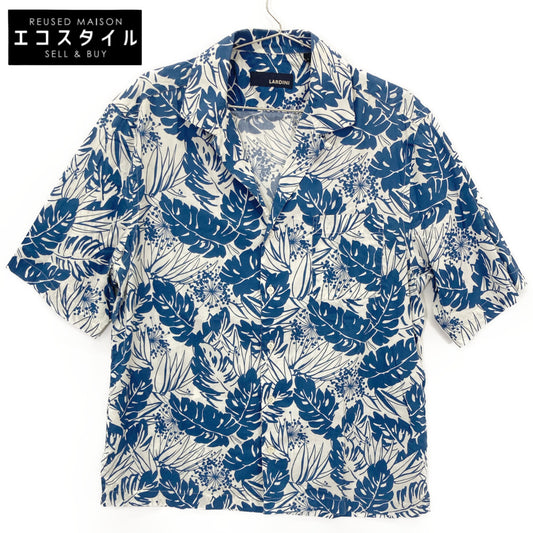 LARDINI Blue Leaf Print Open Collar Shirt Tops S Men's