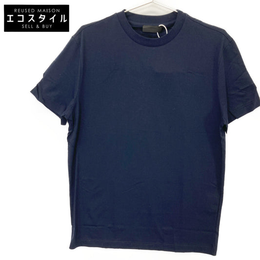 PRADA UJM492 Triangle Logo Navy Crew Neck T-Shirt Top