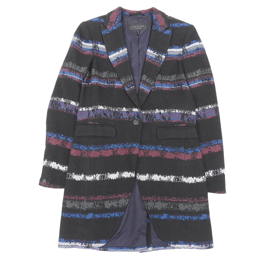 rag&bone Rag & Bone Multicolor Border Mohair Blend Long Jacket Women's Black S Jacket S Women's
