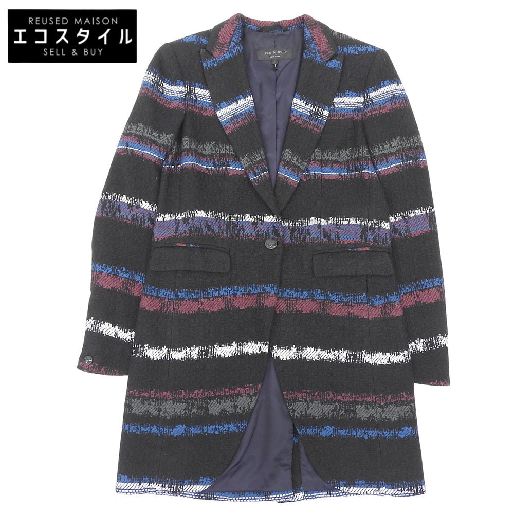 rag&bone Rag & Bone Multicolor Border Mohair Blend Long Jacket Women's Black S Jacket S Women's