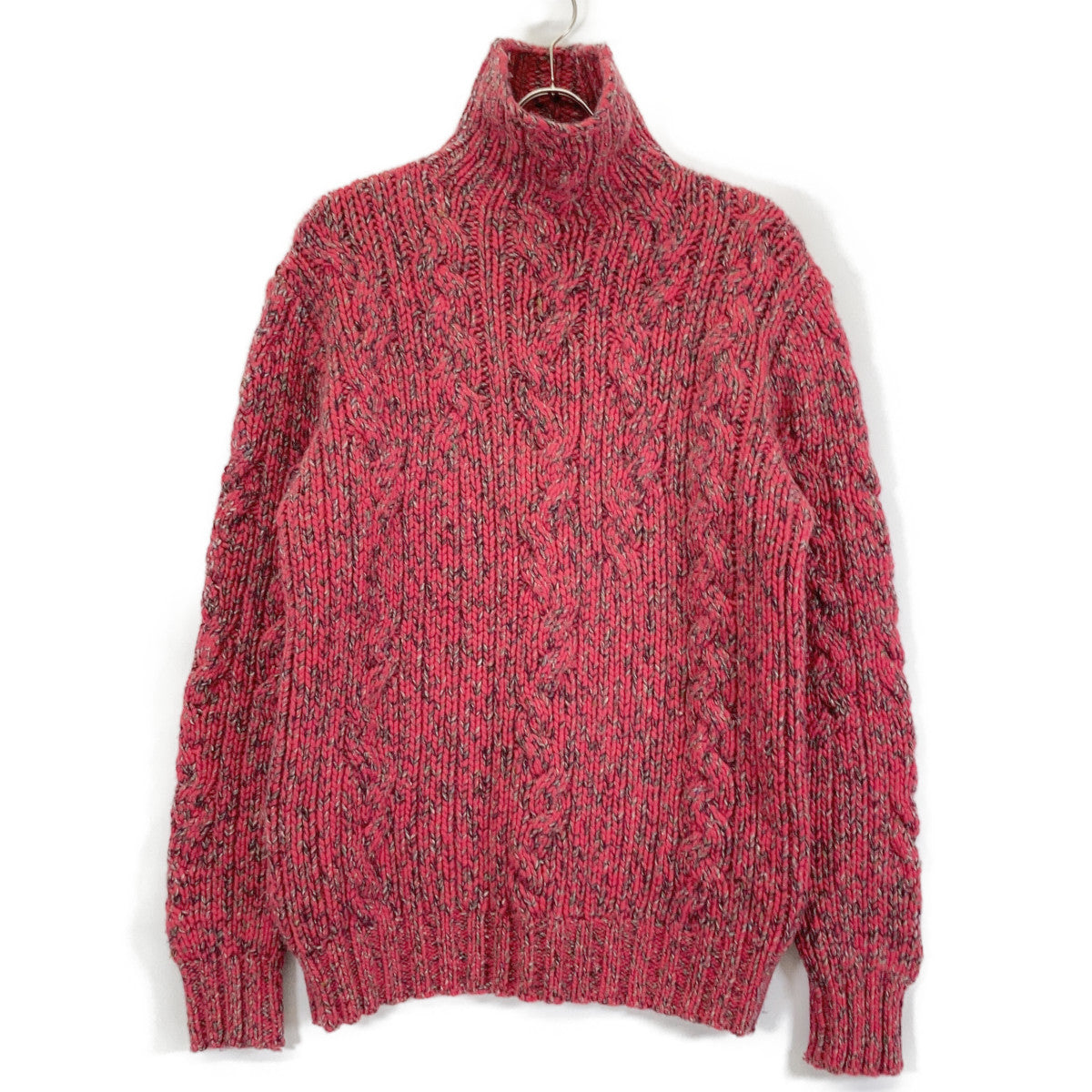 HERMES 1990s-2000s Red Cashmere Low-Gauge High-Neck Knit Tops