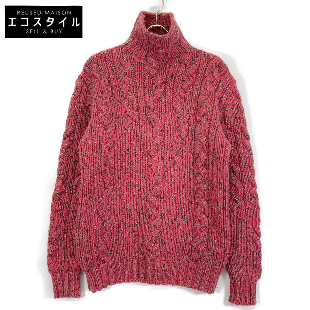 HERMES 1990s-2000s Red Cashmere Low-Gauge High-Neck Knit Tops