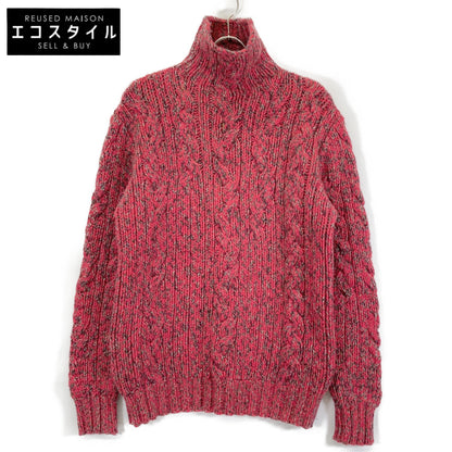 HERMES 1990s-2000s Red Cashmere Low-Gauge High-Neck Knit Tops