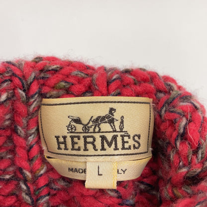 HERMES 1990s-2000s Red Cashmere Low-Gauge High-Neck Knit Tops