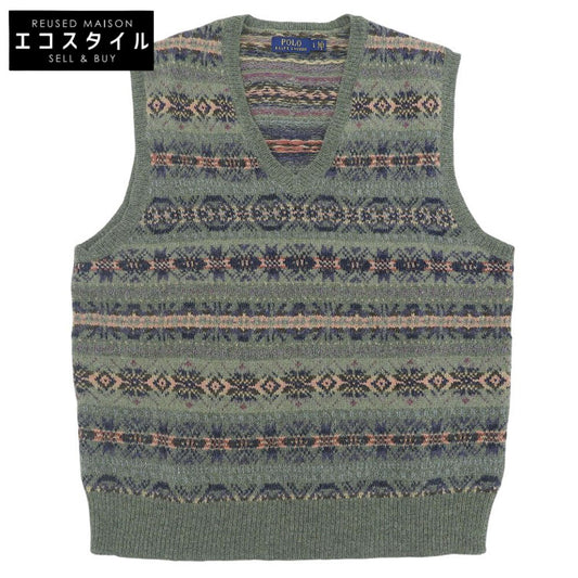 Excellent condition, patterned Fair Isle knit vest, men's, green, L, 710716695001, tops, L, men's