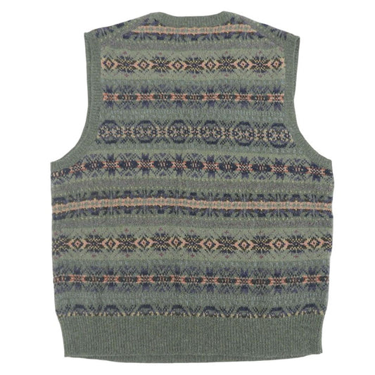 Excellent condition, patterned Fair Isle knit vest, men's, green, L, 710716695001, tops, L, men's