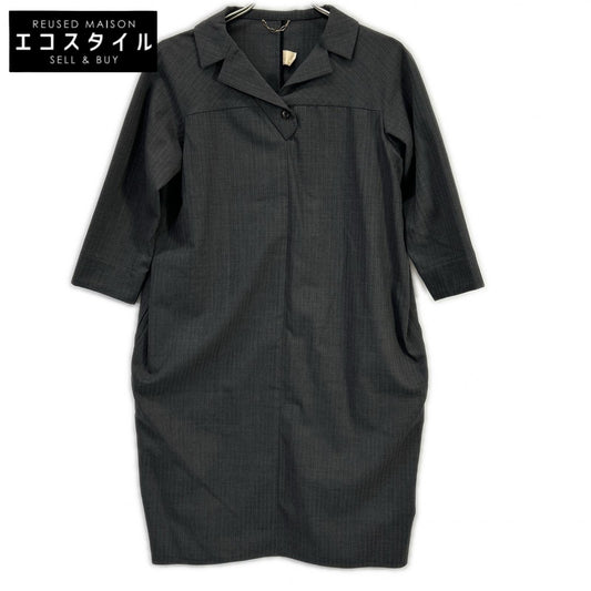 【SALE】 support surface サポートサーフェス グレー ストライプ バックベルト 7分丈 シルクワンピース ワンピース