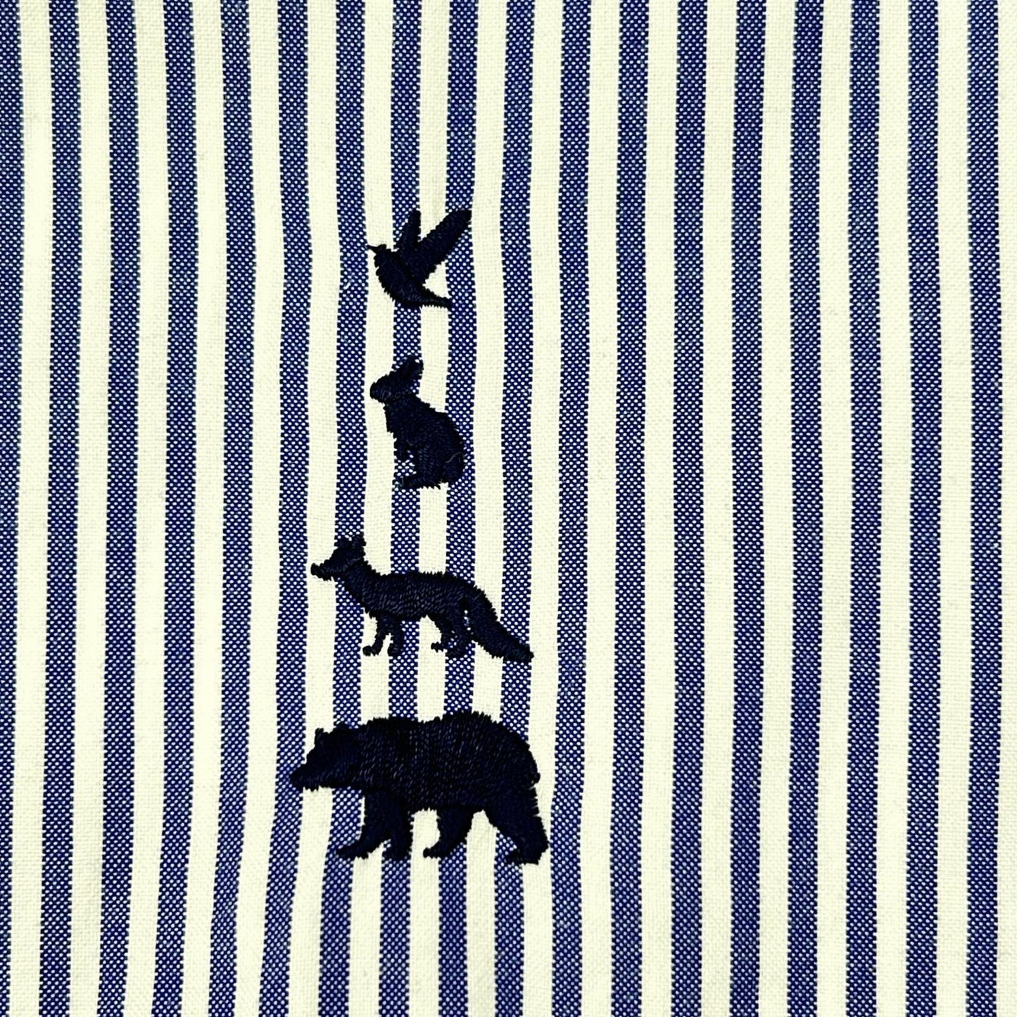 Mountain Research マウンテン リサーチ ブルー×ホワイト ストライプ 動物刺繍 ボタンダウンシャツ トップス