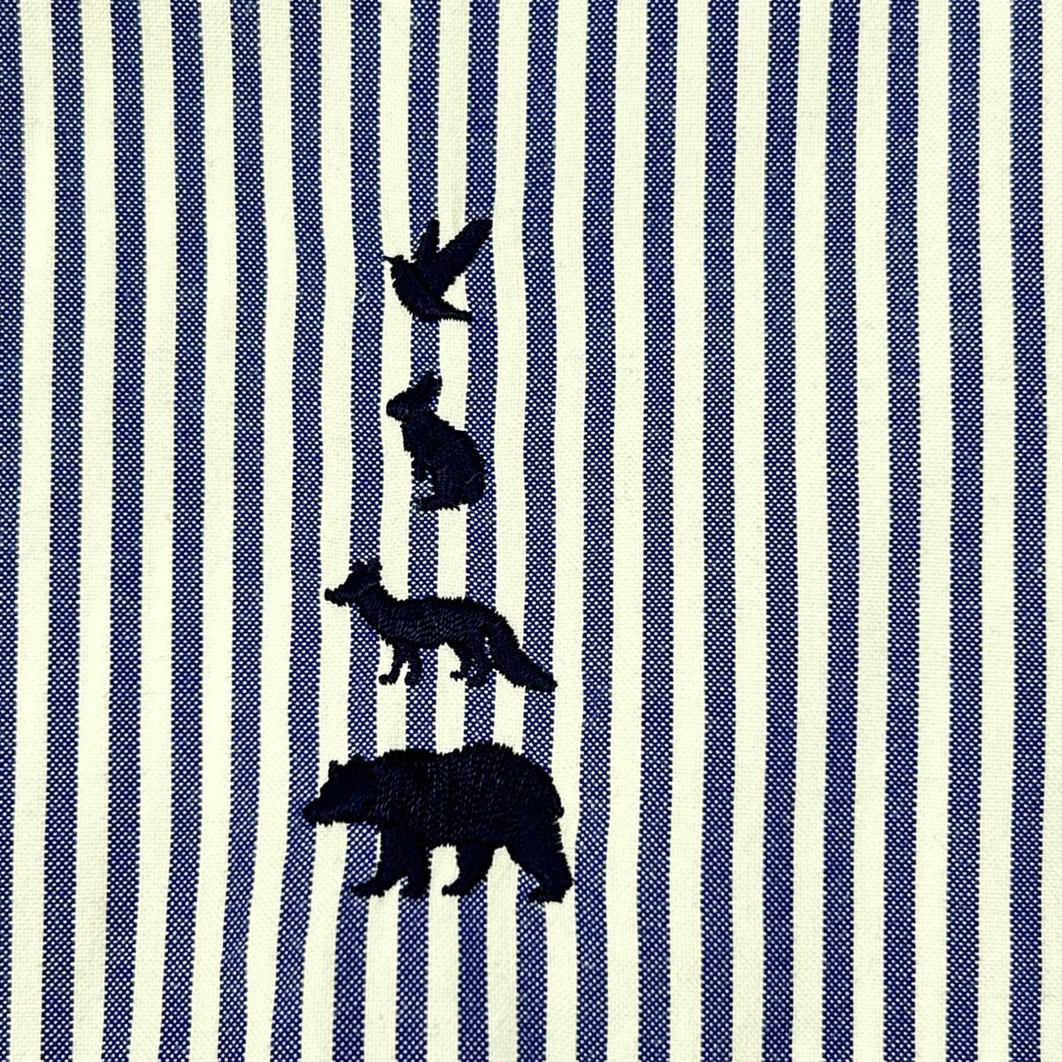 Mountain Research マウンテン リサーチ ブルー×ホワイト ストライプ 動物刺繍 ボタンダウンシャツ トップス