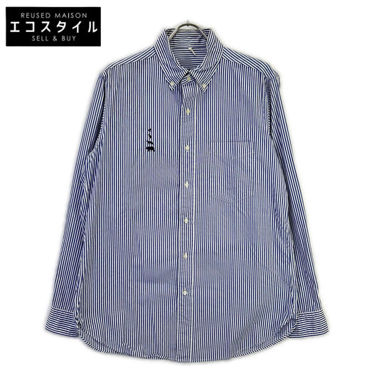 Mountain Research Blue x White Stripe Animal Embroidery Button-Down Shirt Top