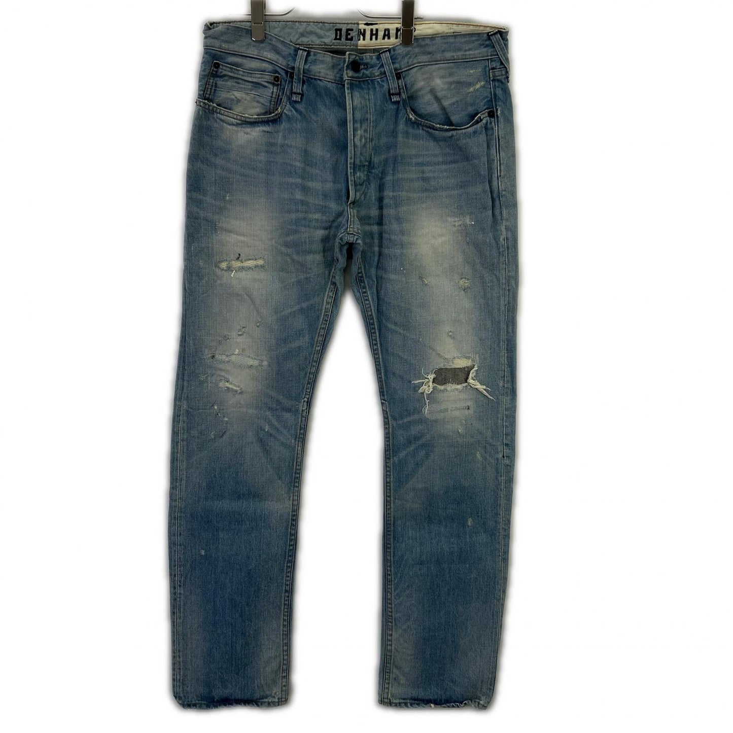 DENHAM デンハム ブルー ボタンフライ 日本製 ダメージデニムパンツ ボトムス