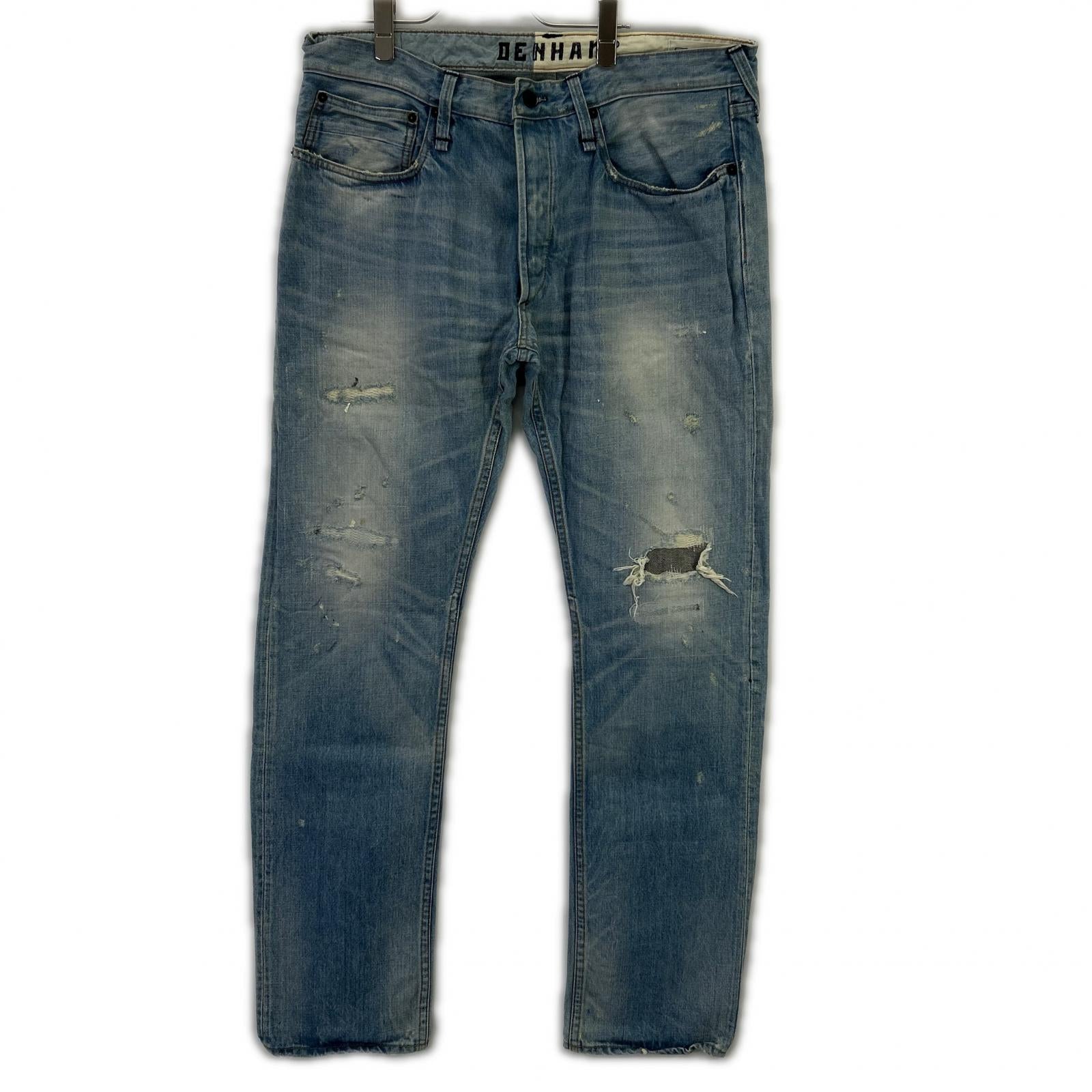 DENHAM デンハム ブルー ボタンフライ 日本製 ダメージデニムパンツ ボトムス