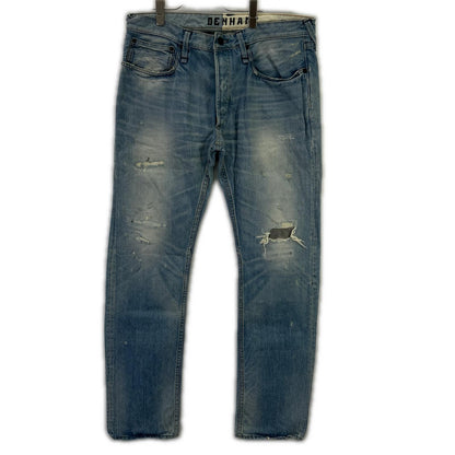 DENHAM デンハム ブルー ボタンフライ 日本製 ダメージデニムパンツ ボトムス