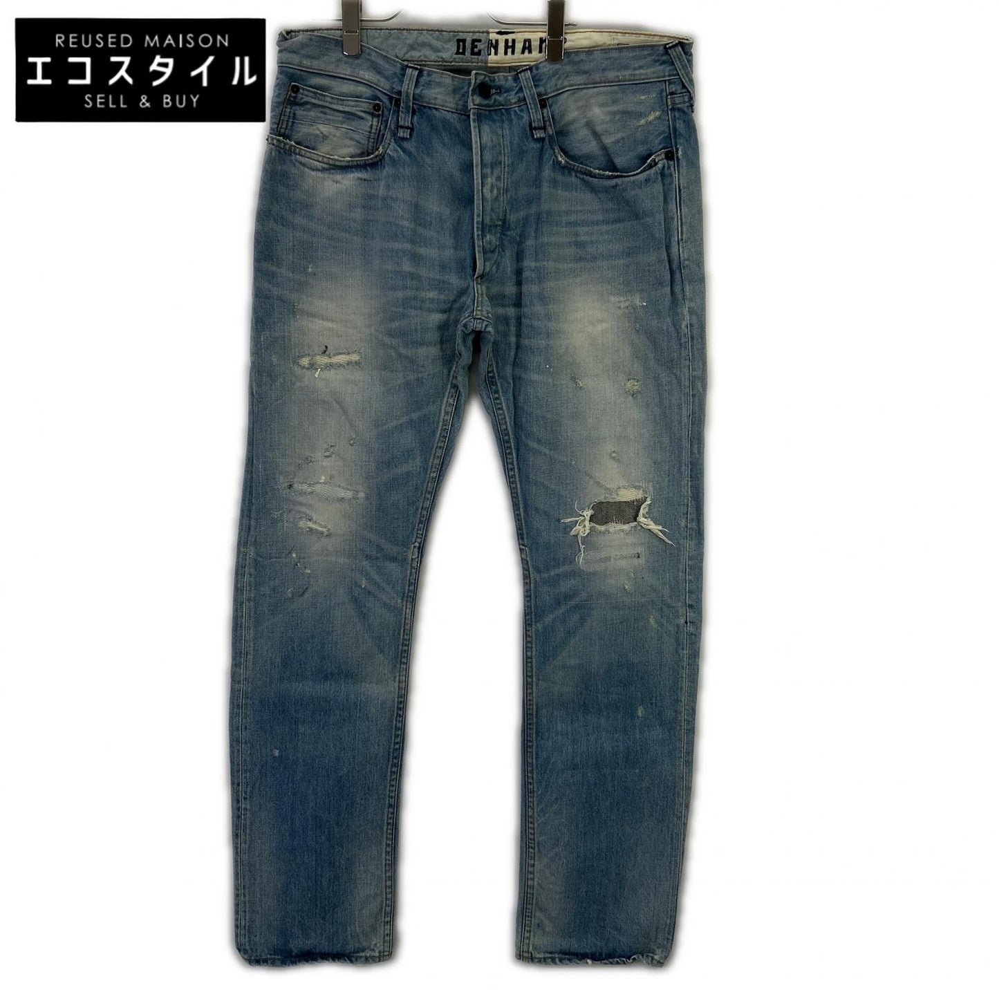 DENHAM デンハム ブルー ボタンフライ 日本製 ダメージデニムパンツ ボトムス