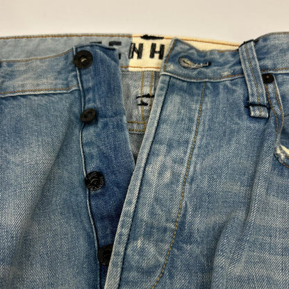 DENHAM デンハム ブルー ボタンフライ 日本製 ダメージデニムパンツ ボトムス