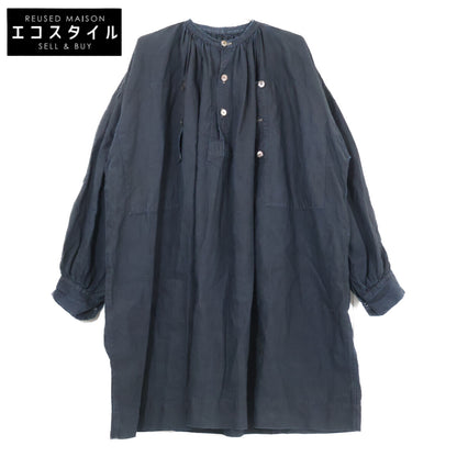 VINTAGE 复古 ANTIQUE FRENCH WORK INDIGO LINEN BIAUDE 工装衬衫 上衣