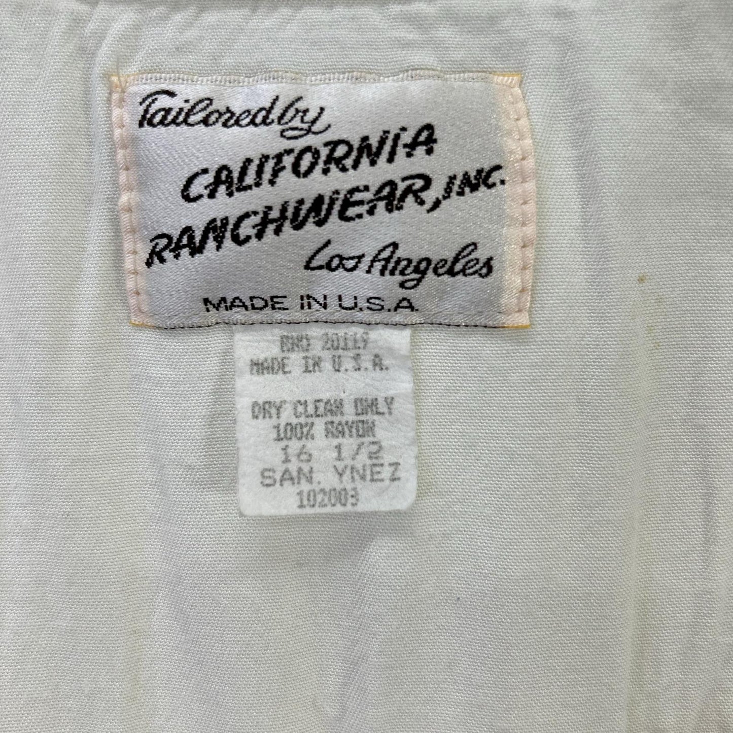 CALIFORNIA RANCH HOUSE 加州牧场别墅 白色 15.5 复古西部衬衫上衣