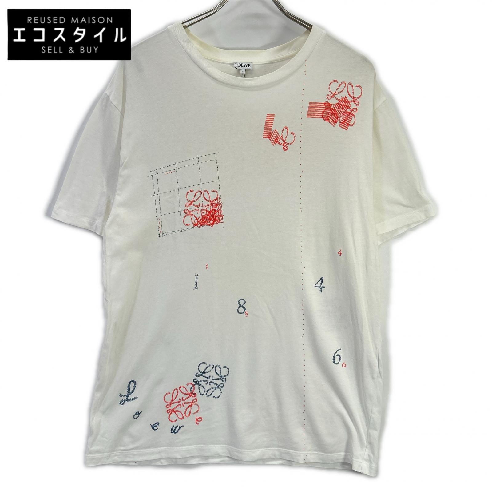 LOEWE ロエベ H6299710SI ホワイト アナグラム プリントTシャツ トップス