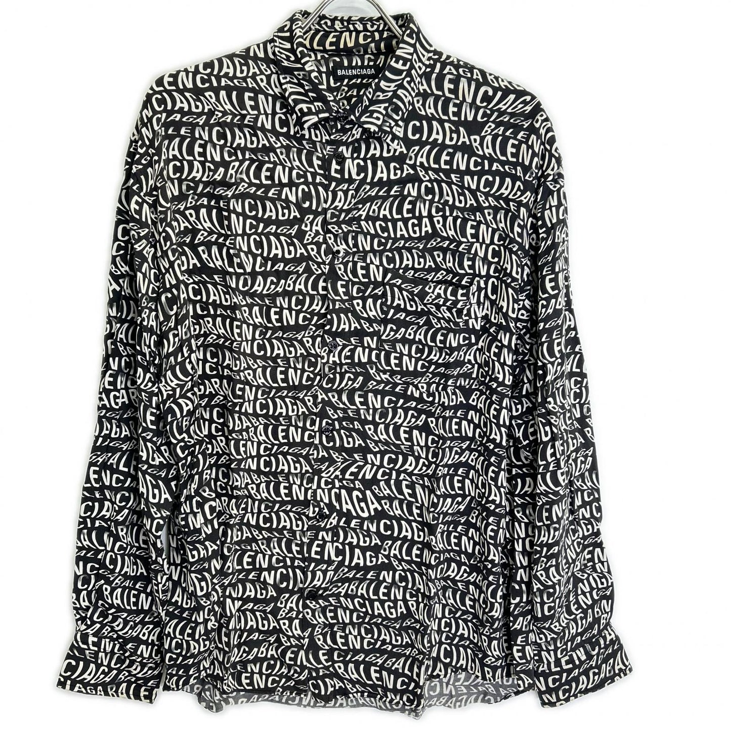 BALENCIAGA バレンシアガ 508467 ブラック 総柄ロゴ コットン 長袖シャツ トップス