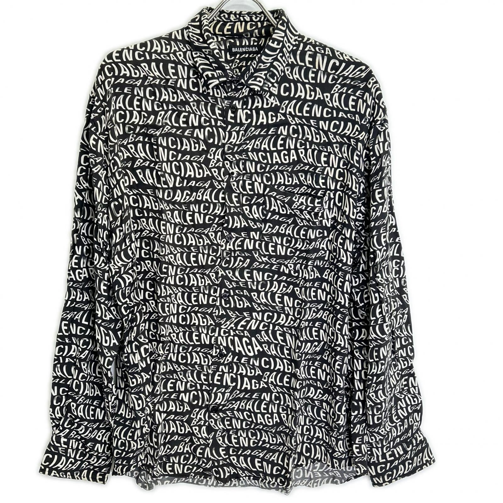BALENCIAGA バレンシアガ 508467 ブラック 総柄ロゴ コットン 長袖シャツ トップス