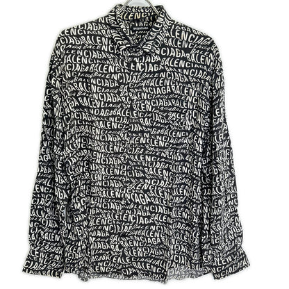 BALENCIAGA バレンシアガ 508467 ブラック 総柄ロゴ コットン 長袖シャツ トップス