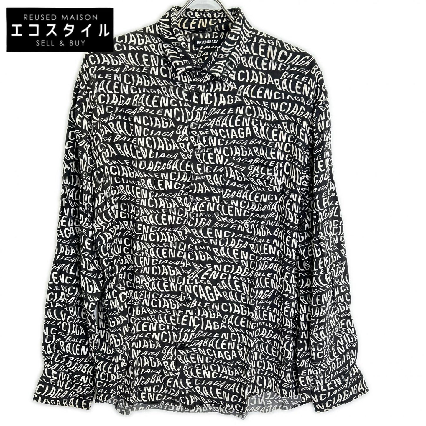 BALENCIAGA バレンシアガ 508467 ブラック 総柄ロゴ コットン 長袖シャツ トップス