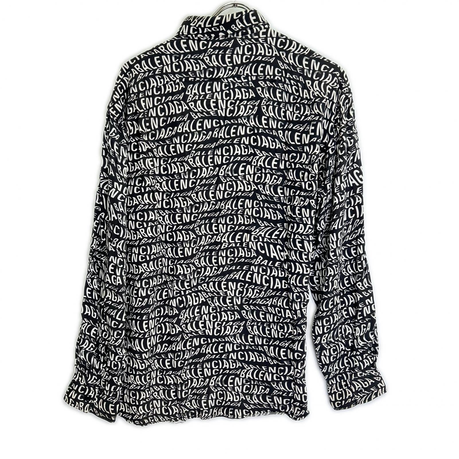 BALENCIAGA バレンシアガ 508467 ブラック 総柄ロゴ コットン 長袖シャツ トップス