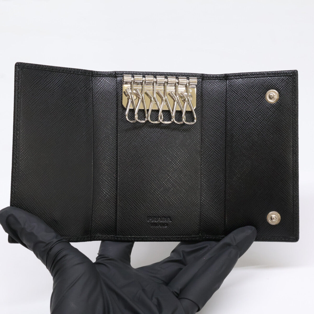 PRADA プラダ 【美品】トライアングルロゴ サフィアーノレザー 6連 キーケース